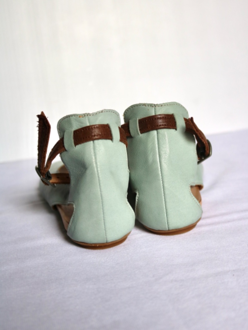 Bueno Leather Sandals Mint Green Brown Ankle Strap Open Toe Women's Size 36 - Picture 3 of 9